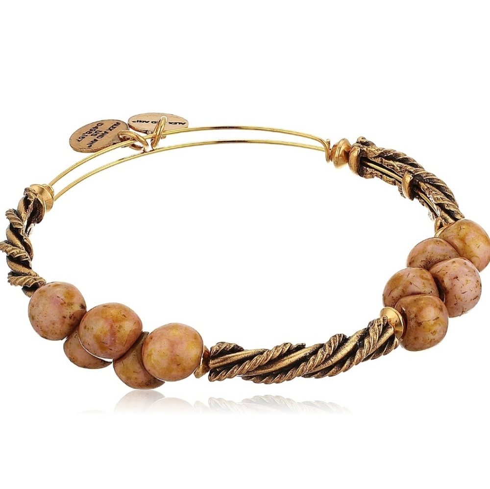NWOT Alex and Ani Crimson Spirit Spiral Tan Brown Beige Beaded Bangle Bracelet - Picture 2 of 2